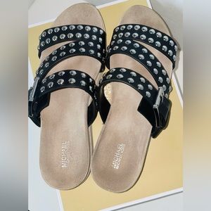 MICHAEL Michael Kors Suede/Leather sandal w/Studs and adjustable buckle